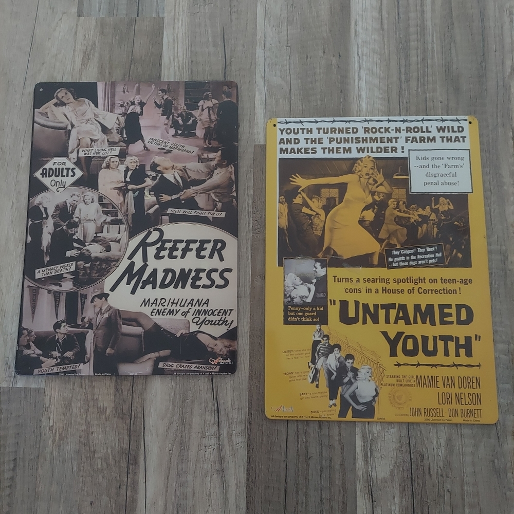 Retro Metal Tin Movie Signs Reefer Madness Untamed Youth